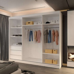 Sliding Wardrobes 4 u LTD Modern Sliding Wardrobe Led Light - Full Length Mirror Center Panel, Soft-Close 3 Doors Wardrobe - White 250Cm - thumbnail 2
