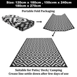 Green Decore 270 X 360 Cm Black/white Reversible Plastic Camping, Picnic And Garden Outdoor Rug - thumbnail 6