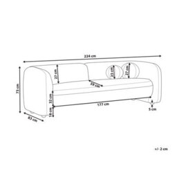 Beliani Sofa 3 Seater Leiren Velvet Off-White - thumbnail 3