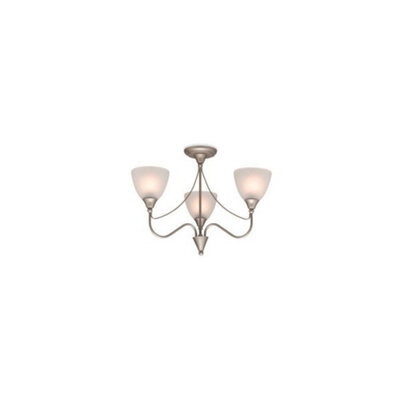 Luminosa Lighting Luminosa Santana 3 Light Flush Multi Arm Ceiling Light Satin Steel, Opal Glass, E14