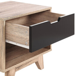 Wyld And Coco Minimalist Bedside Table Brown Black 1 Drawer 46 X 50 Cm - Scandinavian Style - thumbnail 7