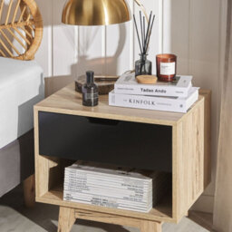 Wyld And Coco Minimalist Bedside Table Brown Black 1 Drawer 46 X 50 Cm - Scandinavian Style - thumbnail 2