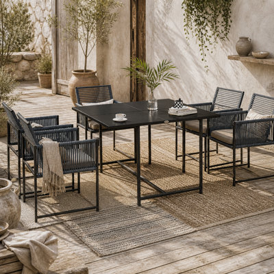 Wyld Haus Nolu 4-Seater Metal Rattan Rope Garden Dining Set - Dark Grey, Square Table L120 X D120 X H72Cm, 5-Piece - image 1