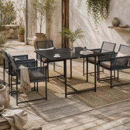 Wyld Haus Nolu 4-Seater Metal Rattan Rope Garden Dining Set - Dark Grey, Square Table L120 X D120 X H72Cm, 5-Piece - thumbnail 1