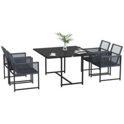 Wyld Haus Nolu 4-Seater Metal Rattan Rope Garden Dining Set - Dark Grey, Square Table L120 X D120 X H72Cm, 5-Piece - thumbnail 2