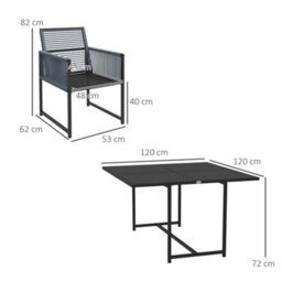 Wyld Haus Nolu 4-Seater Metal Rattan Rope Garden Dining Set - Dark Grey, Square Table L120 X D120 X H72Cm, 5-Piece - thumbnail 4