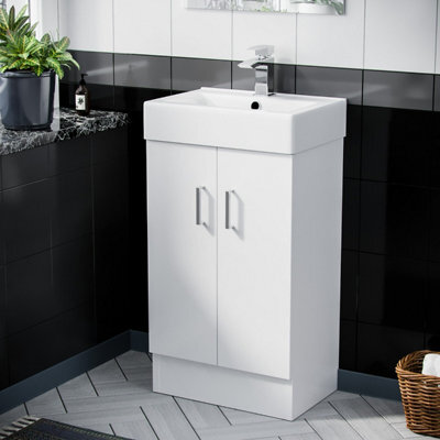 Nes Home 450 mm White Basin Sink Flat Pack Vanity Cabinet Unit Bathroom Furniture Nanuya - image 1