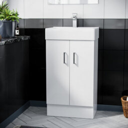 Nes Home 450 mm White Basin Sink Flat Pack Vanity Cabinet Unit Bathroom Furniture Nanuya - thumbnail 2