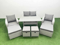 Fimous 8 Seater Outdoor Garden Furniture Set With Dining Table Love Sofa 2 Big Footstools 2 Side Tables Light Grey - thumbnail 1