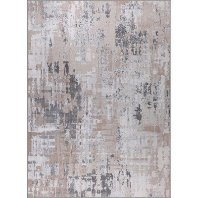 Livabliss Lustro-Abstract Beige Grey Off-White Modern Marble Living Dining Bedroom Rug 160 X 220 Cm Easy Care, Non Shedding - image 1