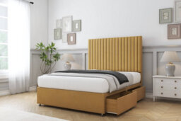 "Sloomy Manhattan Mustard Plush Divan Bed Base 4 Drawers With 54"" Floor Standing Headboard 4' Small Double" - thumbnail 4