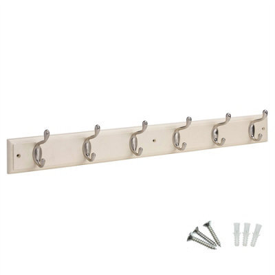 Keypak 6-Hook Wall-Mounted Coat Rack, 68Cm - Cream Wooden Board, Satin Nickel Coat Hooks - image 1