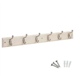 Keypak 6-Hook Wall-Mounted Coat Rack, 68Cm - Cream Wooden Board, Satin Nickel Coat Hooks