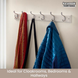 Keypak 6-Hook Wall-Mounted Coat Rack, 68Cm - Cream Wooden Board, Satin Nickel Coat Hooks - thumbnail 5