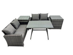 Fimous 4 Seater Wicker Pe Rattan Furniture Outdoor Dining Table Double Seat Sofa 2 Side Table Set Dark Grey Mixed - thumbnail 1