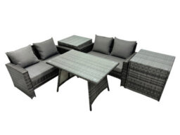 Fimous 4 Seater Wicker Pe Rattan Furniture Outdoor Dining Table Double Seat Sofa 2 Side Table Set Dark Grey Mixed - thumbnail 2