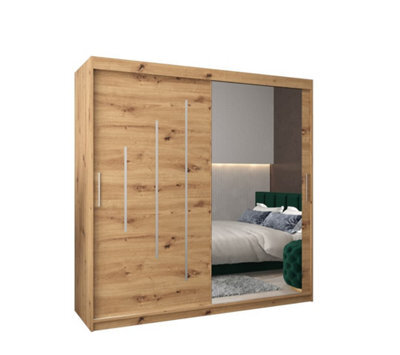 Arte Rustic Oak Artisan York Ii Sliding Door Wardrobe W2000mm H2000mm D620mm - Mirrored Storage With Silver Handles - image 1