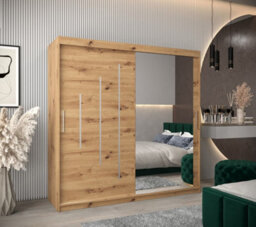 Arte Rustic Oak Artisan York Ii Sliding Door Wardrobe W2000mm H2000mm D620mm - Mirrored Storage With Silver Handles - thumbnail 2