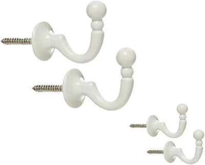 SISI UK White Curtain Tassel Hooks Ball End Curtain Drape Tassel Screw In Hooks U Shaped Curtain Tie Curtains Clothes Coat Hooks X 4 - image 1