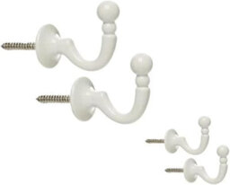 SISI UK White Curtain Tassel Hooks Ball End Curtain Drape Tassel Screw In Hooks U Shaped Curtain Tie Curtains Clothes Coat Hooks X 4 - thumbnail 1