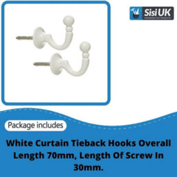 SISI UK White Curtain Tassel Hooks Ball End Curtain Drape Tassel Screw In Hooks U Shaped Curtain Tie Curtains Clothes Coat Hooks X 4 - thumbnail 2