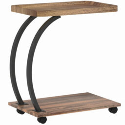 Wyld Haus Netari Brown Wood-Effect And Black Metal 2-Tier Mobile C-Shaped Side Table, Compact. - thumbnail 2
