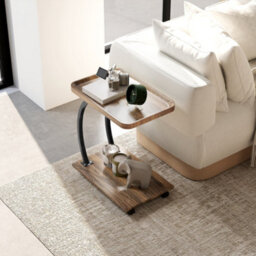 Wyld Haus Netari Brown Wood-Effect And Black Metal 2-Tier Mobile C-Shaped Side Table, Compact. - thumbnail 3