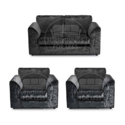 Furnishings For Less UK Crystal Crushed Velvet 3 Piece Sofa Set - 2 1 1 Black - Full Back