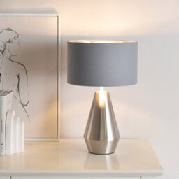 Valuelights Jax Chrome Dimmable Touch Table Lamp With Grey With Chrome Inner Lamp Shade And Led Bulb