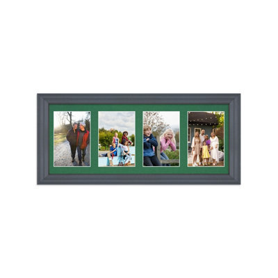 AK Frames 50X20Cm Dark Grey Classic Multi Photo Frame With Emerald Mount - Holds 4 Apertures (4X) 6X4 Photos - image 1