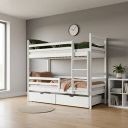 Nemo Children Room Bunk Bed Wooden Frame Abs Edge Finish Split Into Two Beds With Ladder 188X87X161Cm White - thumbnail 2