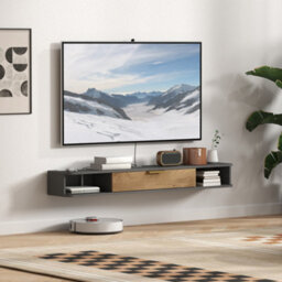 Homcom 140 Cm Floating Tv Unit With Storage Entertainment Media Console Grey - thumbnail 8