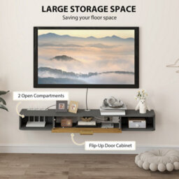 Homcom 140 Cm Floating Tv Unit With Storage Entertainment Media Console Grey - thumbnail 5
