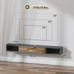 Homcom 140 Cm Floating Tv Unit With Storage Entertainment Media Console Grey - thumbnail 3