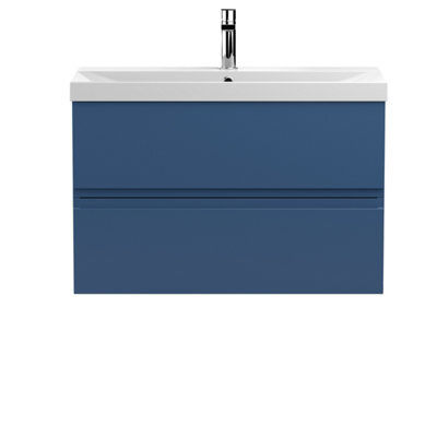 Hudson Reed Urban Satin Blue Wall Hung 2 Drawer Vanity Unit And Basin With Silent Close, 550 X 810 X 395 - image 1