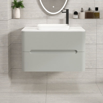 Royal Bathrooms Venice 800mm Dove Grey Wall Mounted Bathroom Countertop Vanity Unit 2 Drawer With Qubix Basin - image 1