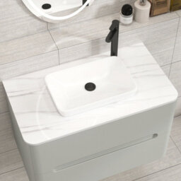 Royal Bathrooms Venice 800mm Dove Grey Wall Mounted Bathroom Countertop Vanity Unit 2 Drawer With Qubix Basin - thumbnail 6
