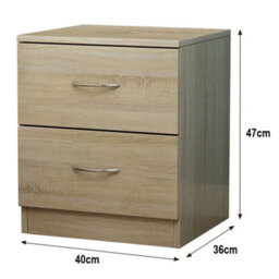 Sundaze Chest Of Drawers Bedroom Furniture Bedside Cabinet With Handle 2 Drawer Oak 40X36X47Cm - thumbnail 3