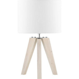 Accessotech White Quincy Table Lamp Wooden Tripod Base White Wash Finish With Cotton Shade E14