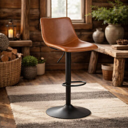 Wyld Haus Bogense Tan Faux Leather Adjustable Bar Stool With Cream Stitching