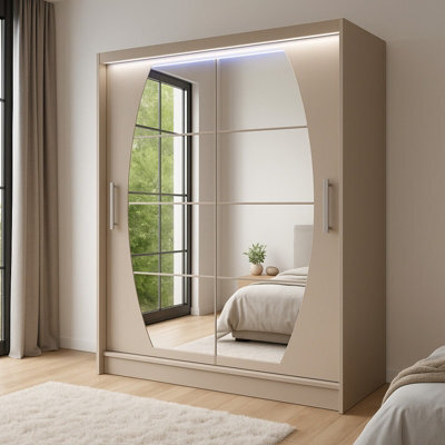 Sliding Doors Wardrobe Westa Viii 150Cm With Mirrors And Rgb Led Lights Cashmere - image 1