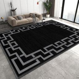 Oxford Homeware Printed Rug, Non-Slip Pets Friendly, Living Room Rugs And Bedroom Rugs, (Nico Black, 200X290Cm) - thumbnail 1