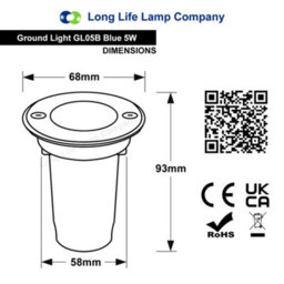 Long Life Lamps Company 5W Led Outdoor Ground Walkover Light Round Blue Brushed Chrome Finish Recessed Uplighter Gl05B - thumbnail 2