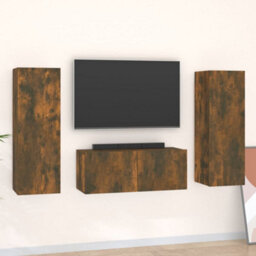 Berkfield 3 Piece Tv Cabinet Set Smoked Oak Engineered Wood - thumbnail 1