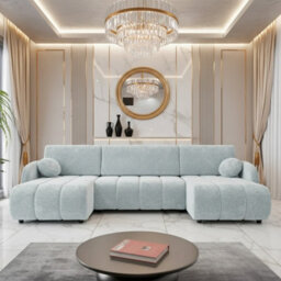 Zara U Shaped Sofa Bed With Storage Universal Corner Freestanding Upholstered Back 318X160X88Cm Light Grey