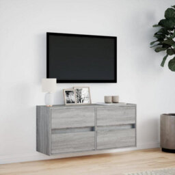 Berkfield Durable Tv Wall Cabinet With Led Lights Grey Sonoma 100X31X45 Cm - thumbnail 4