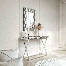 CARME Home Knightsbridge Silver Rectangle Mirror And Console 2 Piece Set - thumbnail 1
