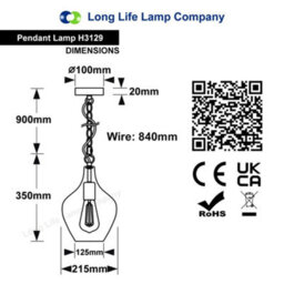 Long Life Lamps Company Modern Vintage Ceiling Smoked Grey Glass Pendant Lamp H3129 - thumbnail 2