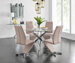 Furniturebox Uk Novara Chrome Metal And Glass Large Round Dining Table And 4 Cappuccino Beige Willow Chairs Set - thumbnail 1