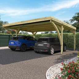 Cerland Victor Modern Double Wooden Carport 6 X 5M With Galvanised Concrete-In Feet - thumbnail 1